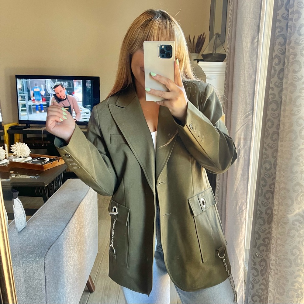Simonett | Dark Army Green Pull Chain Blazer Jacket Size: medium